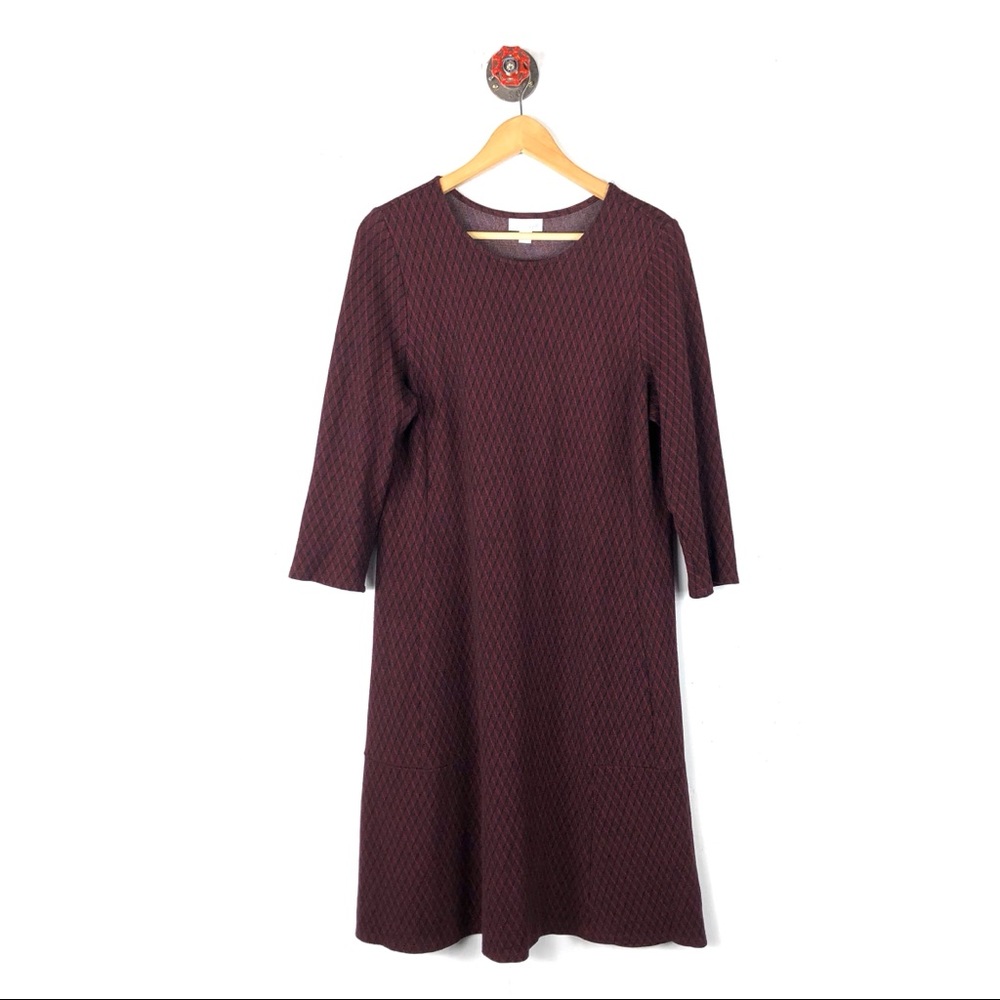 J. Jill dress M ponte print 3/4 sleeves knit midi